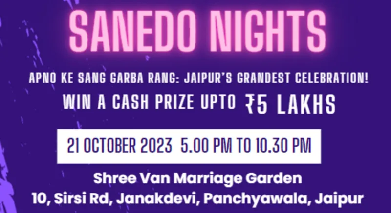 Sanedo Garba Nights 2023 in jaipur 