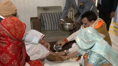 bhajanlal sharma Wash parents' feet before taking oath